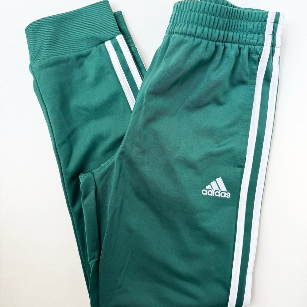 Adidas Kids Green Track Pants with White Stripes - size Medium (10/12)